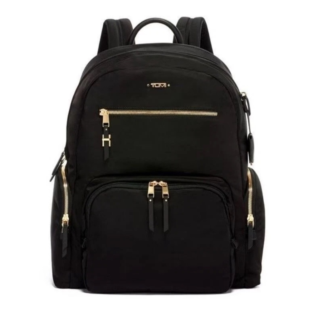 Tumi Voyageur Carson Backpack Bag Black & Gold LIKE NEW WITH Tumi Key Fob